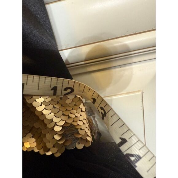 Custom Made Girl's Sequined Waist & Bow Hi-Low Hem Dress Gown Black Gold Small - Picture 15 of 16